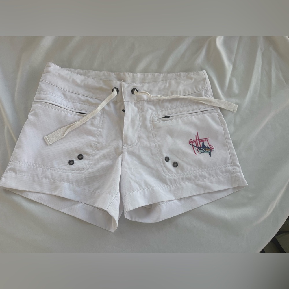 Guy Harvey White Women's Cargo Shorts with Embroidered Logo